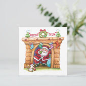 かわいい漫画のサンタクロースが煙突から降りてくる シーズンカード (スタンド正面)