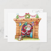 かわいい漫画のサンタクロースが煙突から降りてくる シーズンポストカード (正面/裏面)