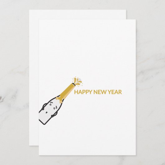 かわいい漫画のシャンパンボトルと新年おめでとう シーズンカード (正面/裏面)