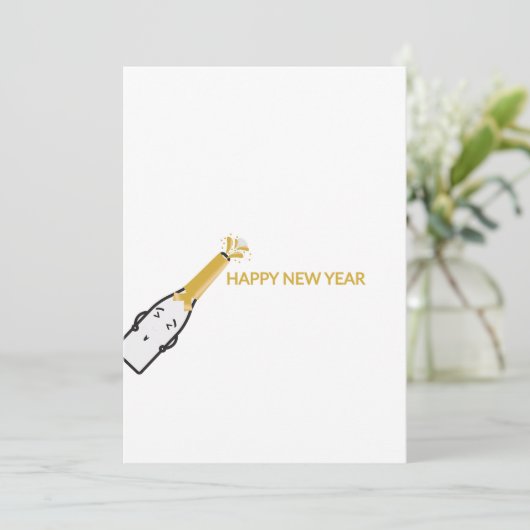 かわいい漫画のシャンパンボトルと新年おめでとう シーズンカード (スタンド正面)