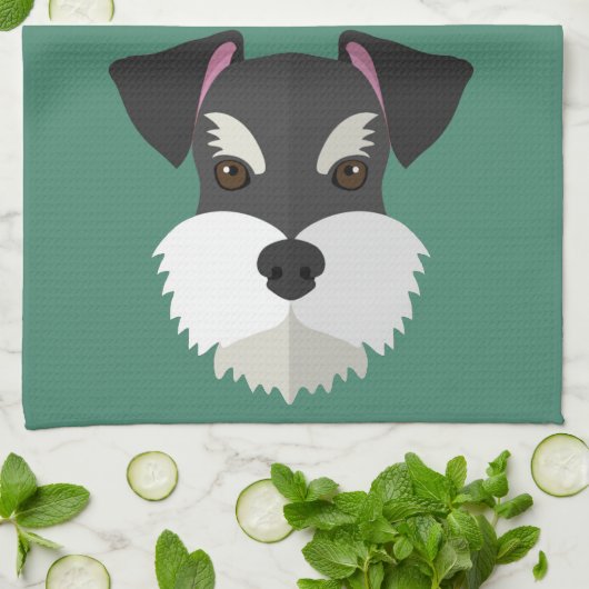 かわいい漫画のシュナウツァー! キッチンタオル (折り畳み)