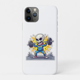 “かわいい漫画のスケルトンのウエイトリフター • おもしろいジム バ iPhone 11 PROケース