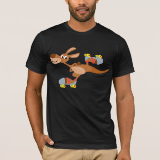 かわいい漫画のスケートで滑るのカンガルーのTシャツ Tシャツ