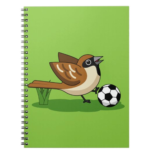 かわいい漫画のスズメがサッカーをしている ノートブック (正面)