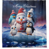 かわいい漫画のスタイルペンギン。 シャワーカーテン (正面)