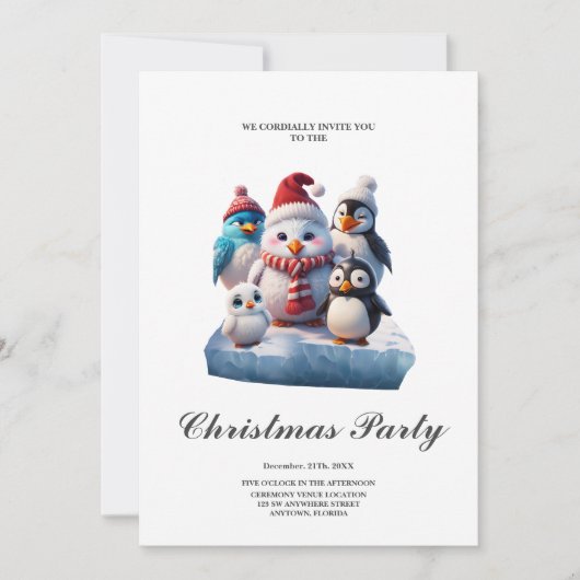 かわいい漫画のスタイルペンギン。 招待状 (正面)