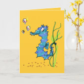 かわいい漫画のタツノオトシゴ カード (黄色い花)