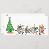 かわいい漫画のダンシングクリスマスプレゼントとツリー (正面/裏面)