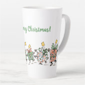 かわいい漫画のダンシングクリスマスプレゼントとツリー カフェラテマグ (右アングル)