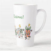かわいい漫画のダンシングクリスマスプレゼントとツリー カフェラテマグ (右)