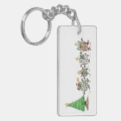 かわいい漫画のダンシングクリスマスプレゼントとツリー キーホルダー (正面左)