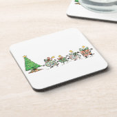 かわいい漫画のダンシングクリスマスプレゼントとツリー コースター (左側)