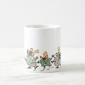 かわいい漫画のダンシングクリスマスプレゼントとツリー コーヒーマグカップ (中央)