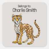 かわいい漫画のチーターの名前ラベル スクエアシール (正面)