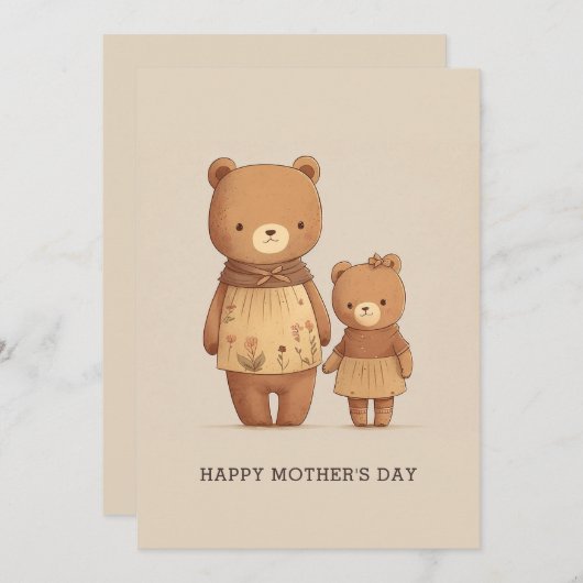 かわいい漫画のテディは動物を生む。マザーズデー シーズンカード (正面/裏面)