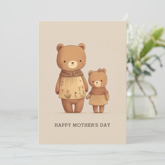 かわいい漫画のテディは動物を生む。マザーズデー シーズンカード (スタンド正面)