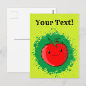 かわいい漫画のトマト　緑の絵の具のしぶき ポストカード (正面/裏面)