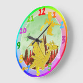 かわいい漫画のドラゴンの虹色 ラージ壁時計 (傾斜)