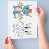 かわいい漫画のドラゴンカラーリングページ チラシ (手)