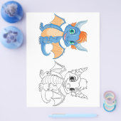 かわいい漫画のドラゴンカラーリングページ チラシ (シングル)