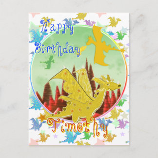 かわいい漫画のドラゴン 誕生日ポストカード ポストカード