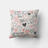 かわいい漫画のドードルハートは赤と黒のパターン クッション (裏面)