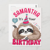 かわいい漫画のナマケモノの誕生日 ファン向け ポストカード (正面/裏面)