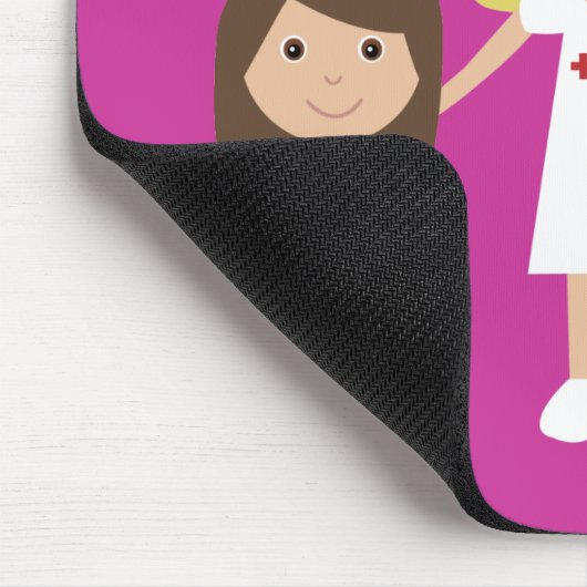 かわいい漫画のナース及び子供のカスタマイズ可能なピンク マウスパッド (コーナー)