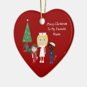 かわいい漫画のナース、子供及びクリスマスツリー セラミックオーナメント (左)