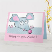 かわいい漫画のネズミ マウス 2020年 お正月 シンボル 子ども カード (黄色い花)