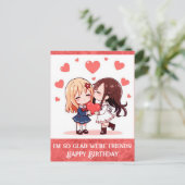 かわいい漫画のハッピーバースデー友達ハート ポストカード (スタンド正面)