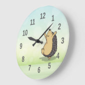 かわいい漫画のハリネズミの緑の数字  ラージ壁時計 (傾斜)
