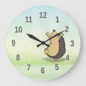 かわいい漫画のハリネズミの緑の数字  ラージ壁時計 (正面)