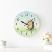 かわいい漫画のハリネズミの緑の数字  ラージ壁時計 (ホーム)