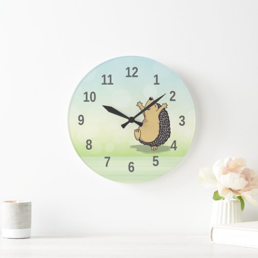 かわいい漫画のハリネズミの緑の数字  ラージ壁時計 (ホーム)