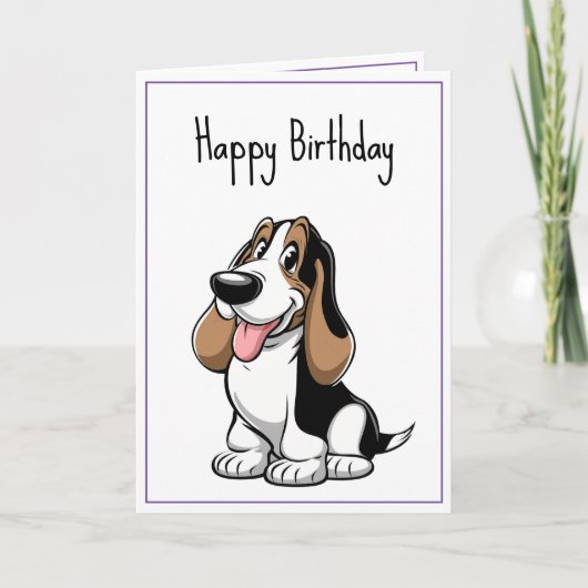 かわいい漫画のバスセットハウンドパピードッグ誕生日 カード (正面)