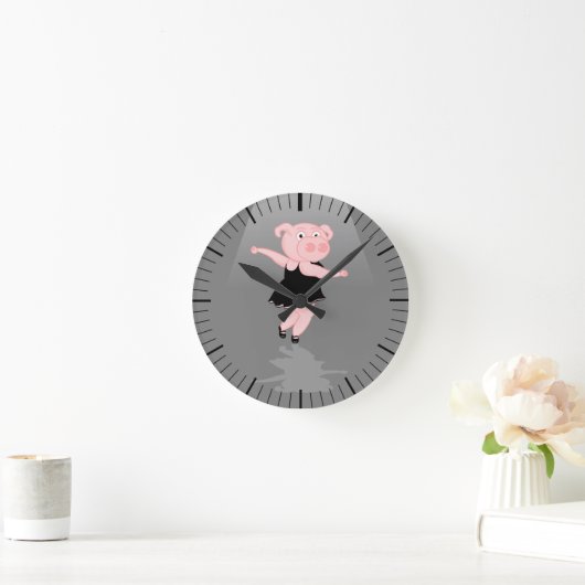 かわいい漫画のバレエ踊り豚 ラウンド壁時計 (ホーム)