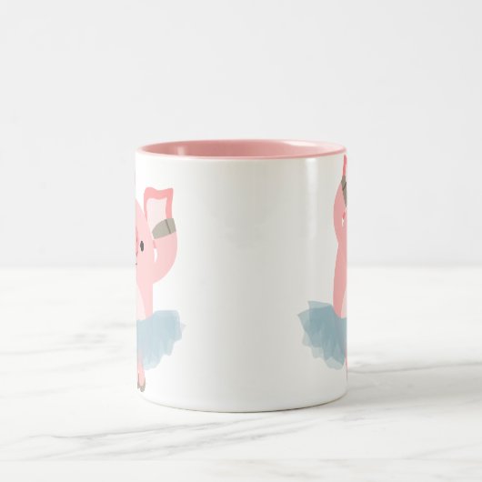 かわいい漫画のバレリーナのブタのマグ ツートーンマグカップ (中央)