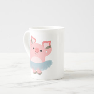 かわいい漫画のバレリーナのブタの骨灰磁器のマグ ボーンチャイナマグカップ