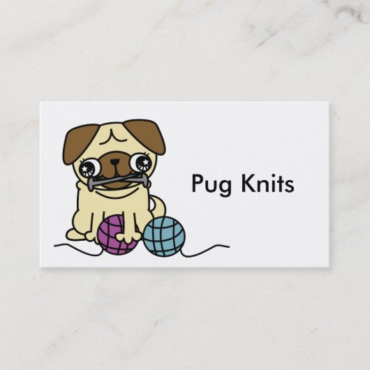 かわいい漫画のパグのニットの編み物の名刺 名刺 (正面)