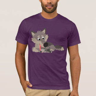 かわいい漫画のパパウルフとアップTシャツ Tシャツ