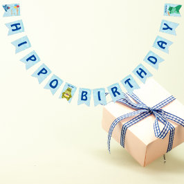 かわいい漫画のヒッポ祝の誕生日 バンティングフラッグ