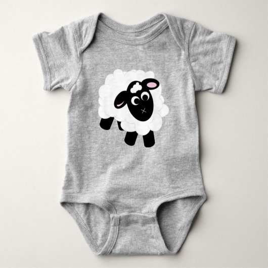 かわいい漫画のヒツジのグレー ベビーボディスーツ (正面)