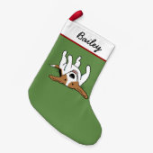 かわいい漫画のビーグル犬幸せな犬の休日のおもしろいのクリスマス スモールクリスマスストッキング (正面 (吊り時))