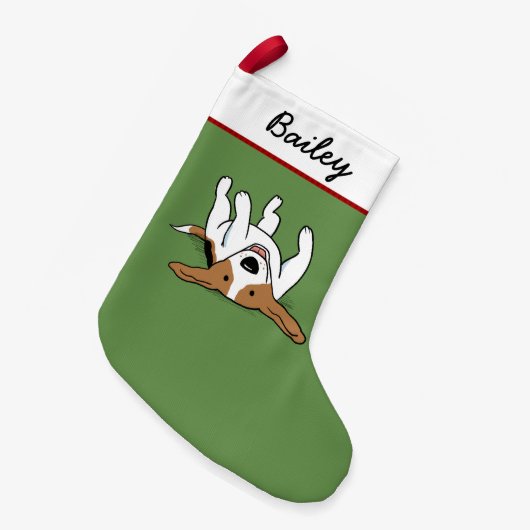 かわいい漫画のビーグル犬幸せな犬の休日のおもしろいのクリスマス スモールクリスマスストッキング (正面 (吊り時))