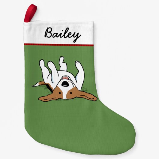 かわいい漫画のビーグル犬幸せな犬の休日のおもしろいのクリスマス スモールクリスマスストッキング (正面)