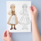 かわいい漫画のピエロの女の子の塗り絵 チラシ (手)