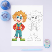 かわいい漫画のピエロの男性のぬりえページ チラシ (シングル)