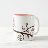 かわいい漫画のピンクのフクロウ ツートーンマグカップ (正面右)