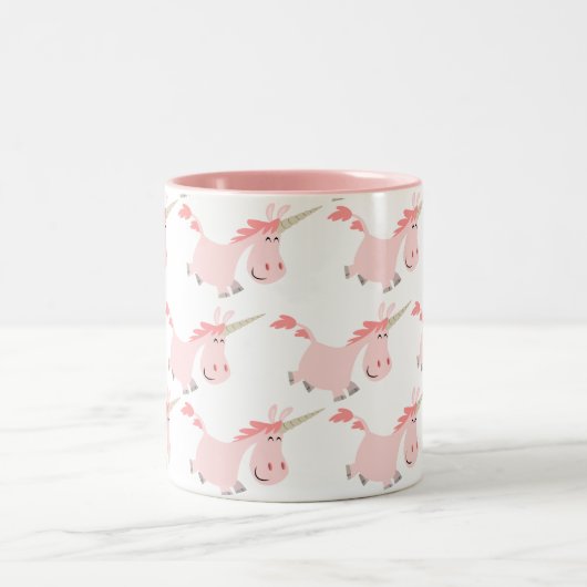かわいい漫画のピンクのユニコーンのマグ ツートーンマグカップ (中央)
